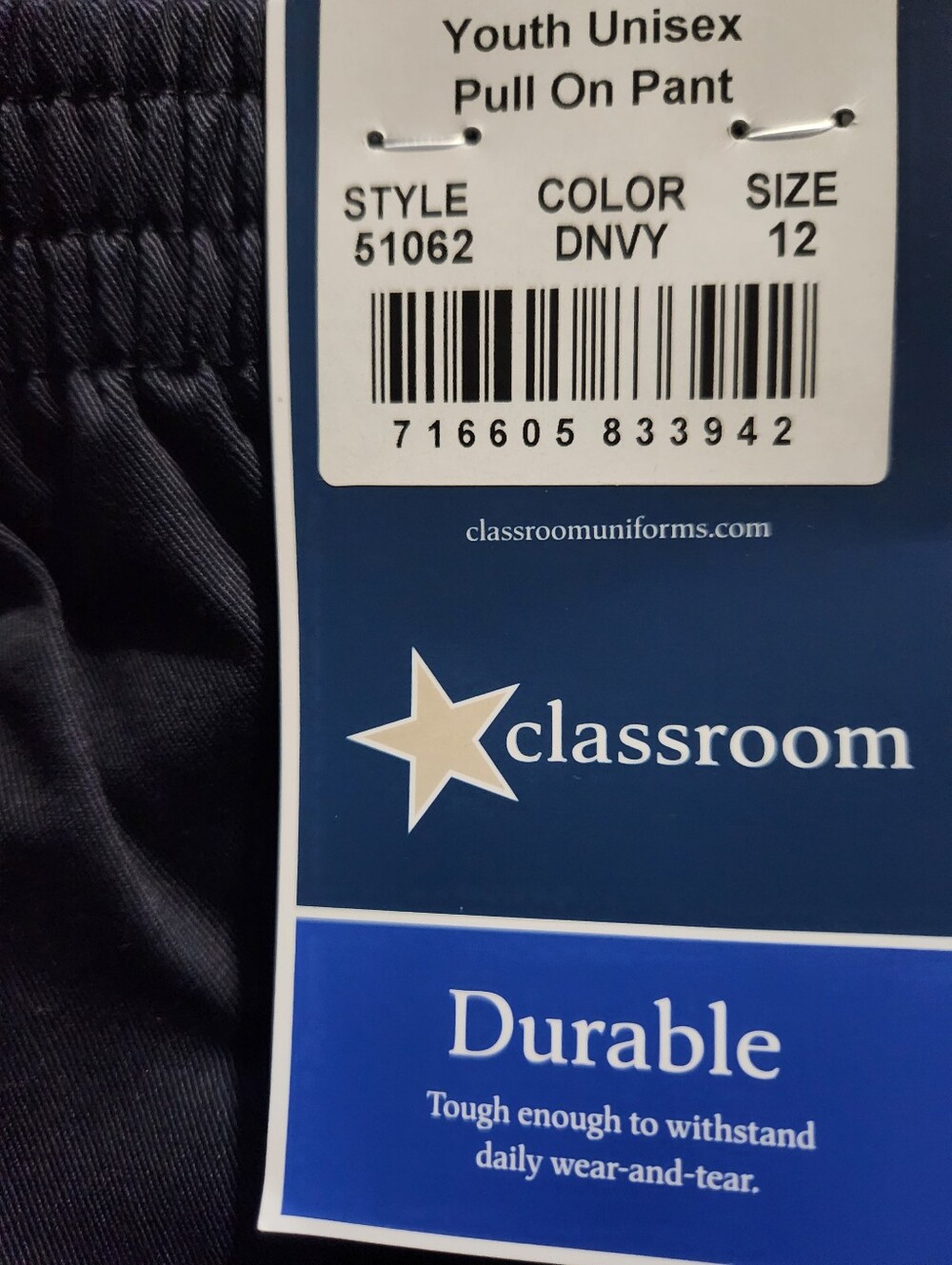 4 Classroom Kids' Navy Elastic-Waist  Uniform Pants.
